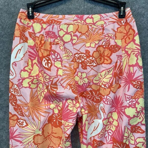 Lilly Pulitzer Floral Print Pants Size 4 Tropical Hibiscus Flamingo Capri Cotton - Picture 10 of 14